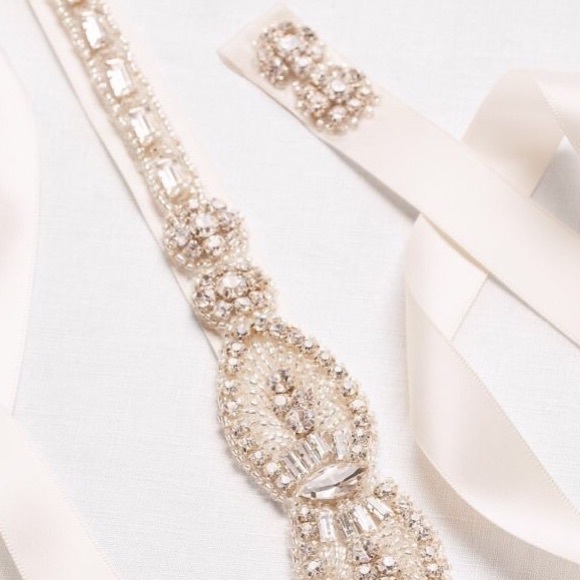 Beaded Medallion Satin Ribbon Sash with Baguettes