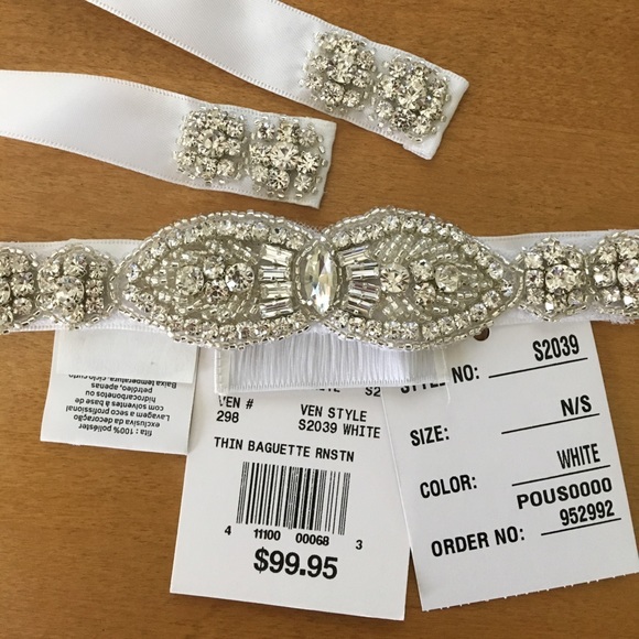 Beaded Medallion Satin Ribbon Sash with Baguettes main image 6
