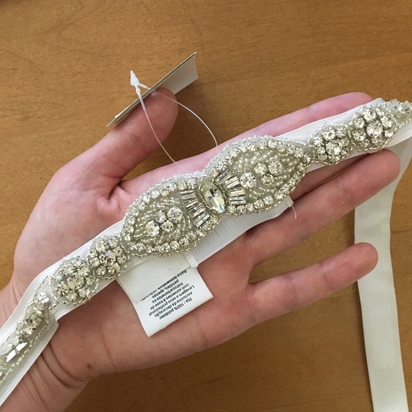 Beaded Medallion Satin Ribbon Sash with Baguettes main image 5
