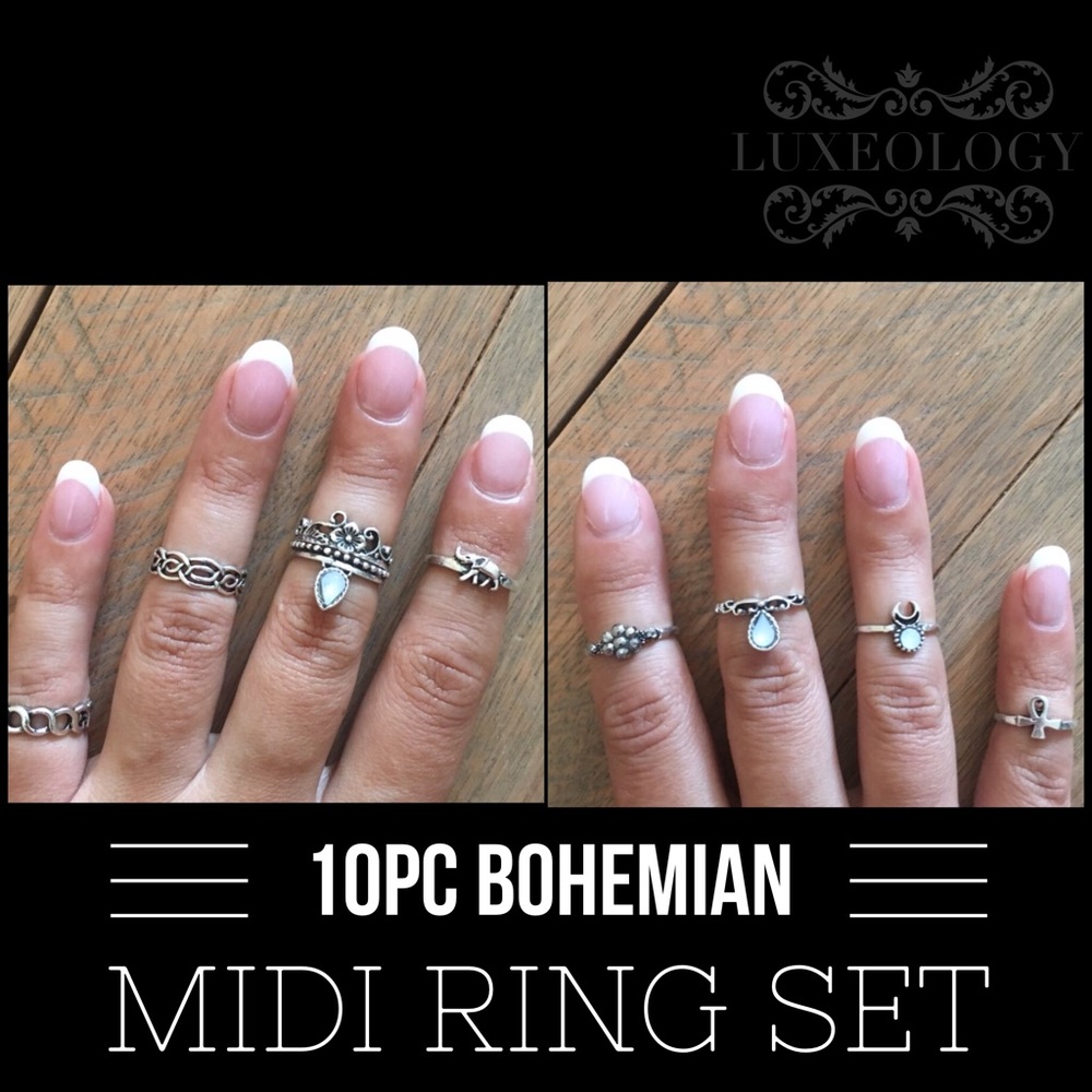 10pc Bohemian Gypsy Style Midi Ring Set