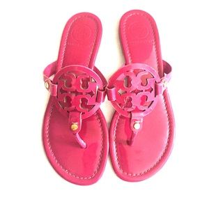 Party Fuchsia Tory Burch Miller Logo Flat Sandal