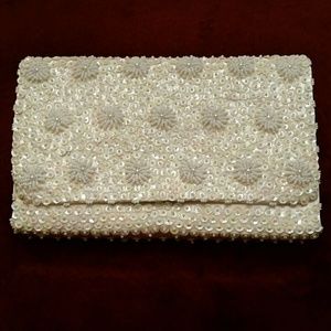 Ivory Beaded Evening Clutch