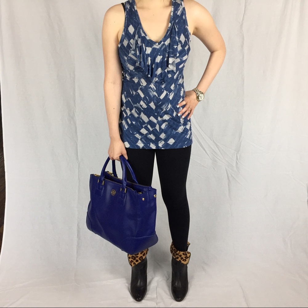 Banana Republic Blue and White Ruffle Tank
