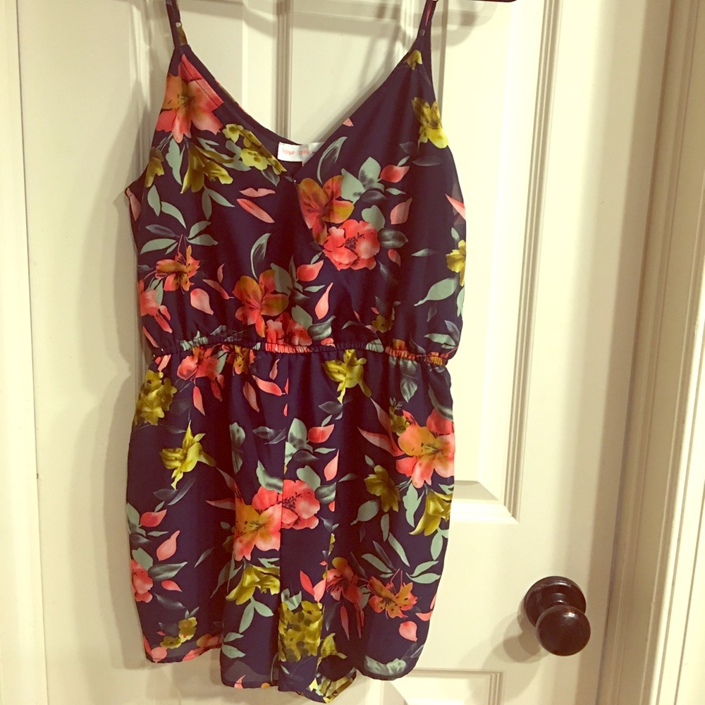 Navy Blue and Flowers romper