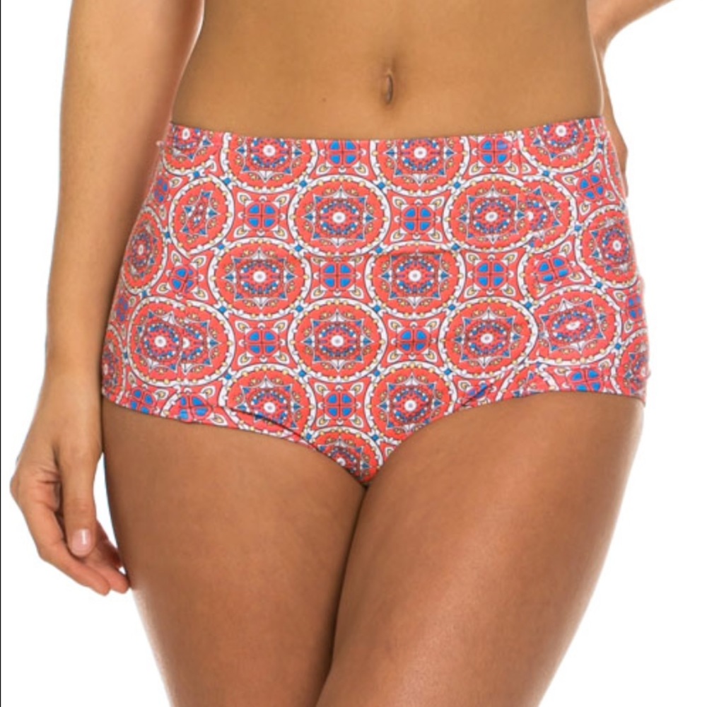 Bright Coral High Waisted Swim Bottoms