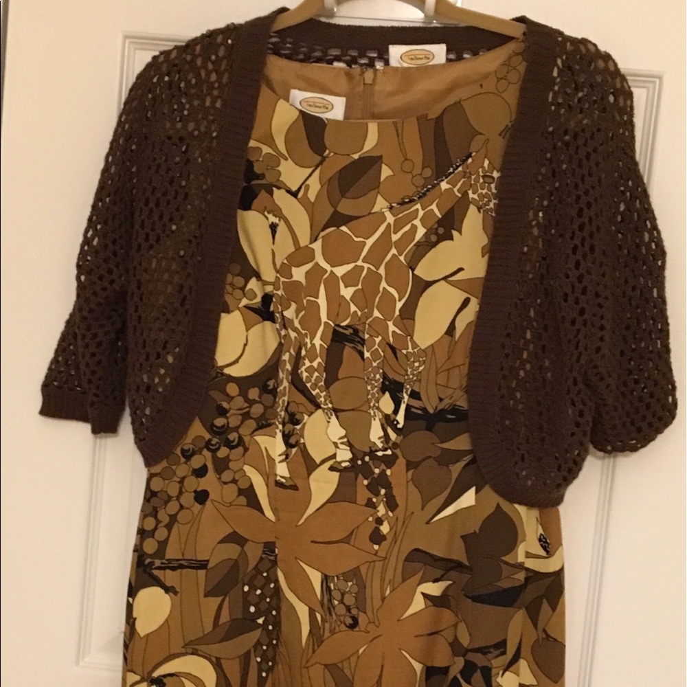 Talbots brown cotton shift with crochet shrug