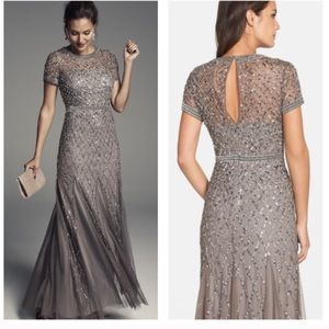 Gray beaded evening gown