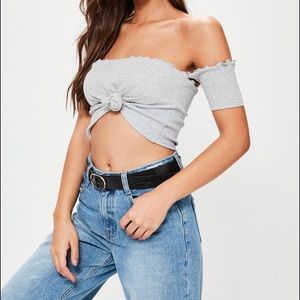 grey lettuce off the shoulder crop top