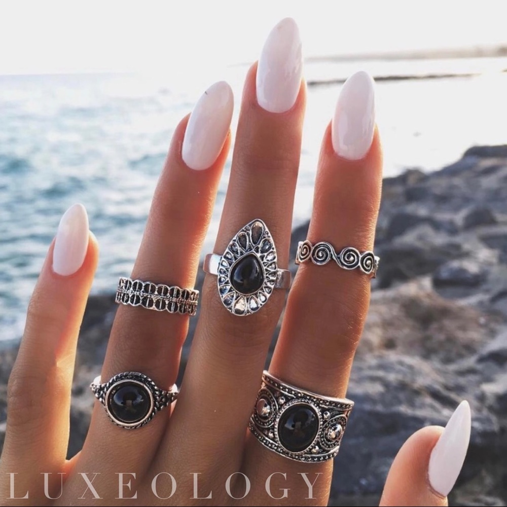 5pc Boho Style Midi Ring Set