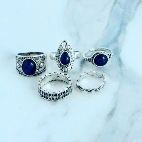 5pc Boho Style Midi Ring Set - Picture 2 of 4