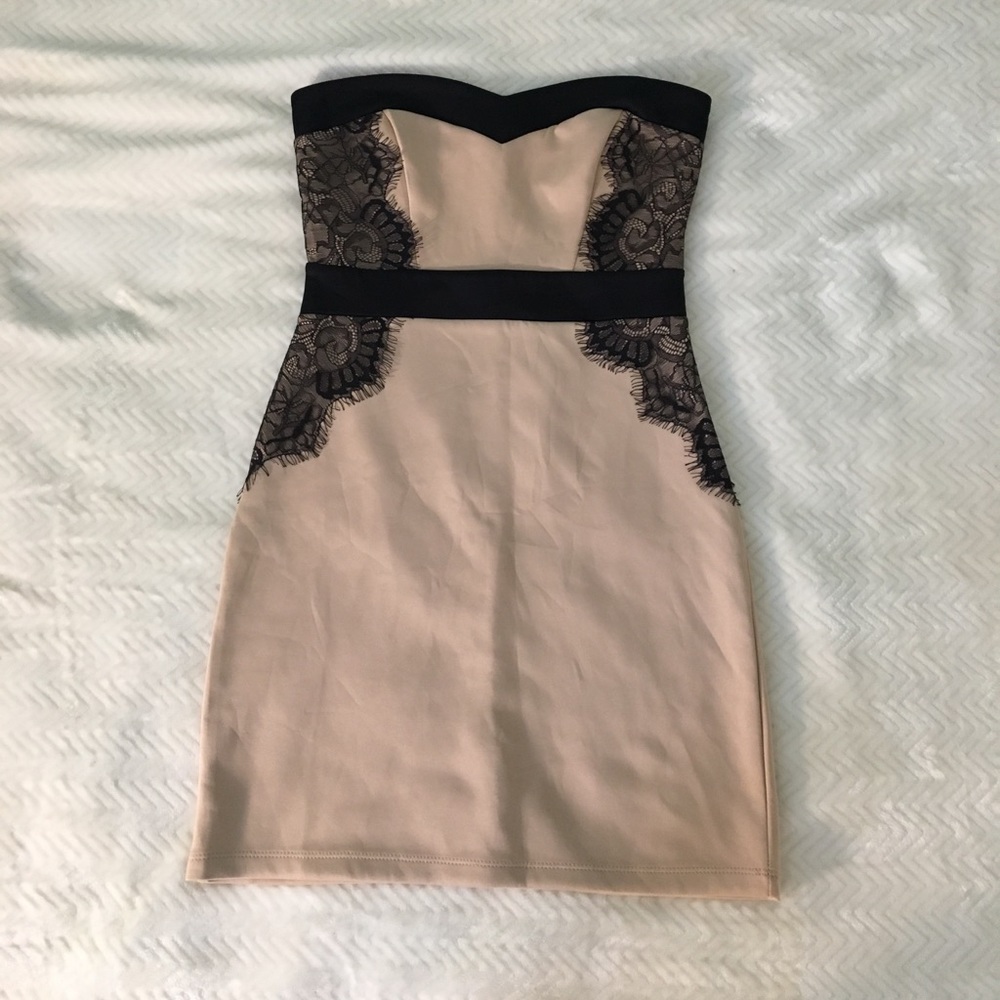 Nude and black bodycon dress