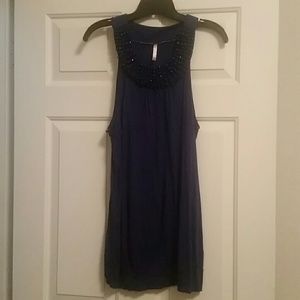 Blue beaded collar top