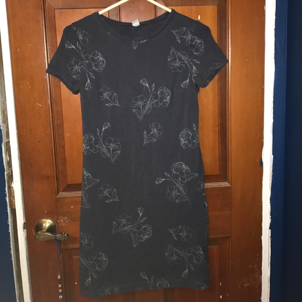 Dark Grey Floral T-Shirt Dress