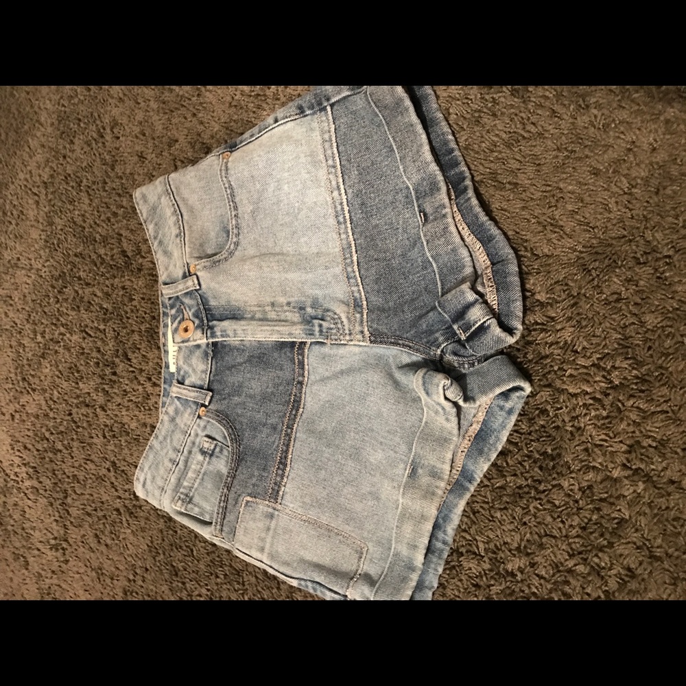 patched style jean shorts