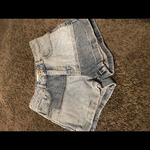 patched style jean shorts
