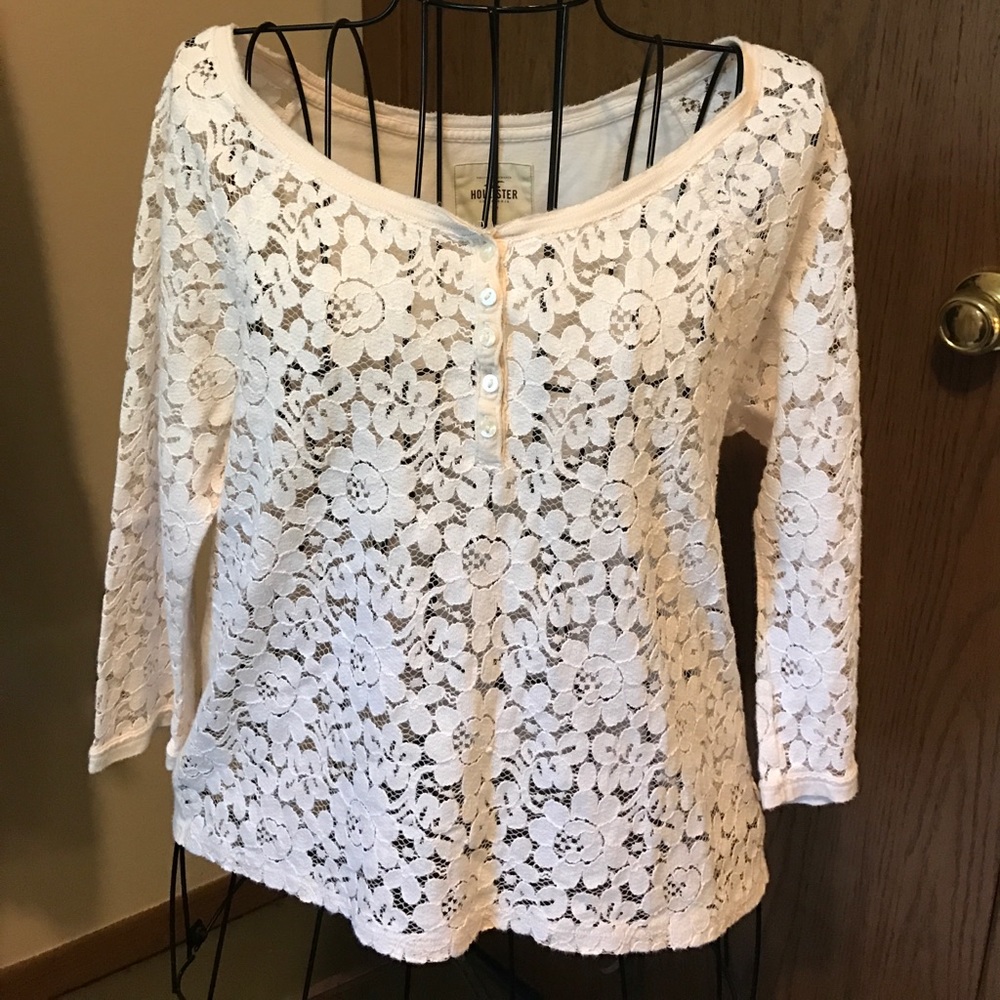 Hollister Cream Lace Shirt 3/4 sleeve