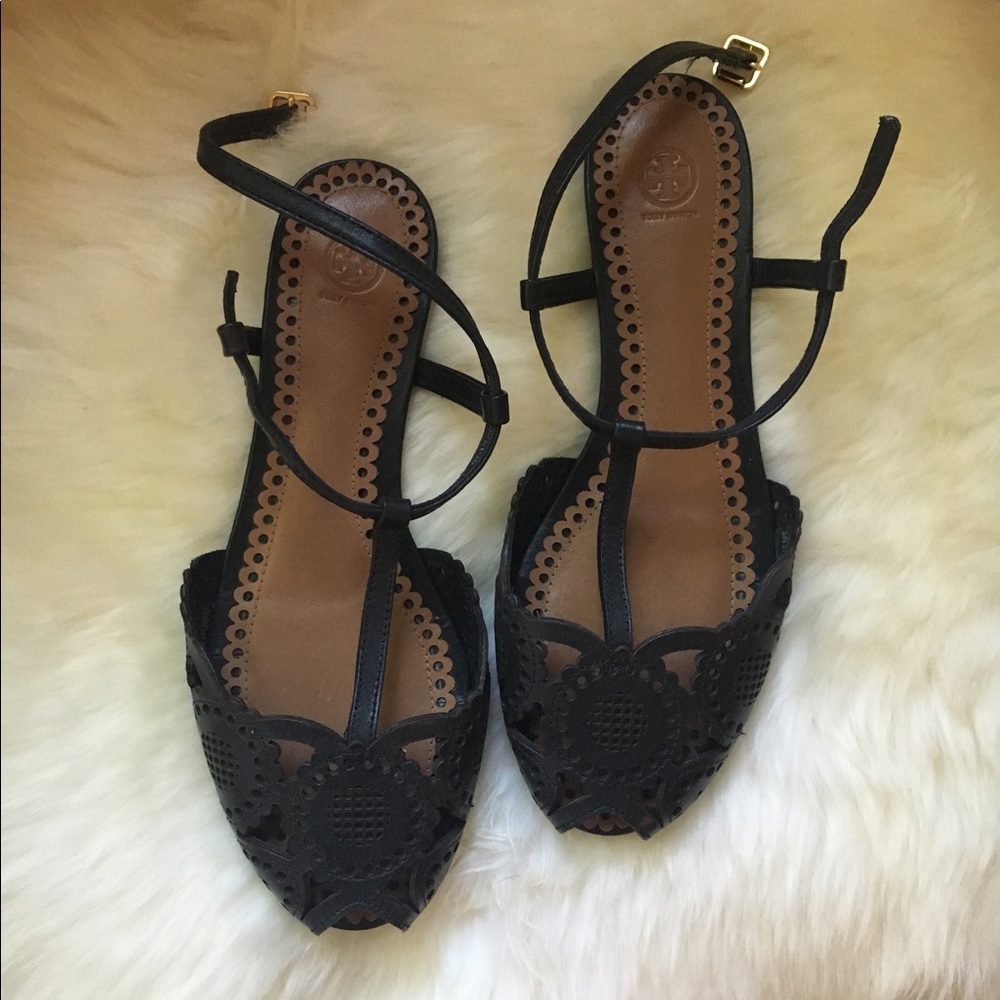 Tory Burch Alexa Peep Toe Flats - EUC