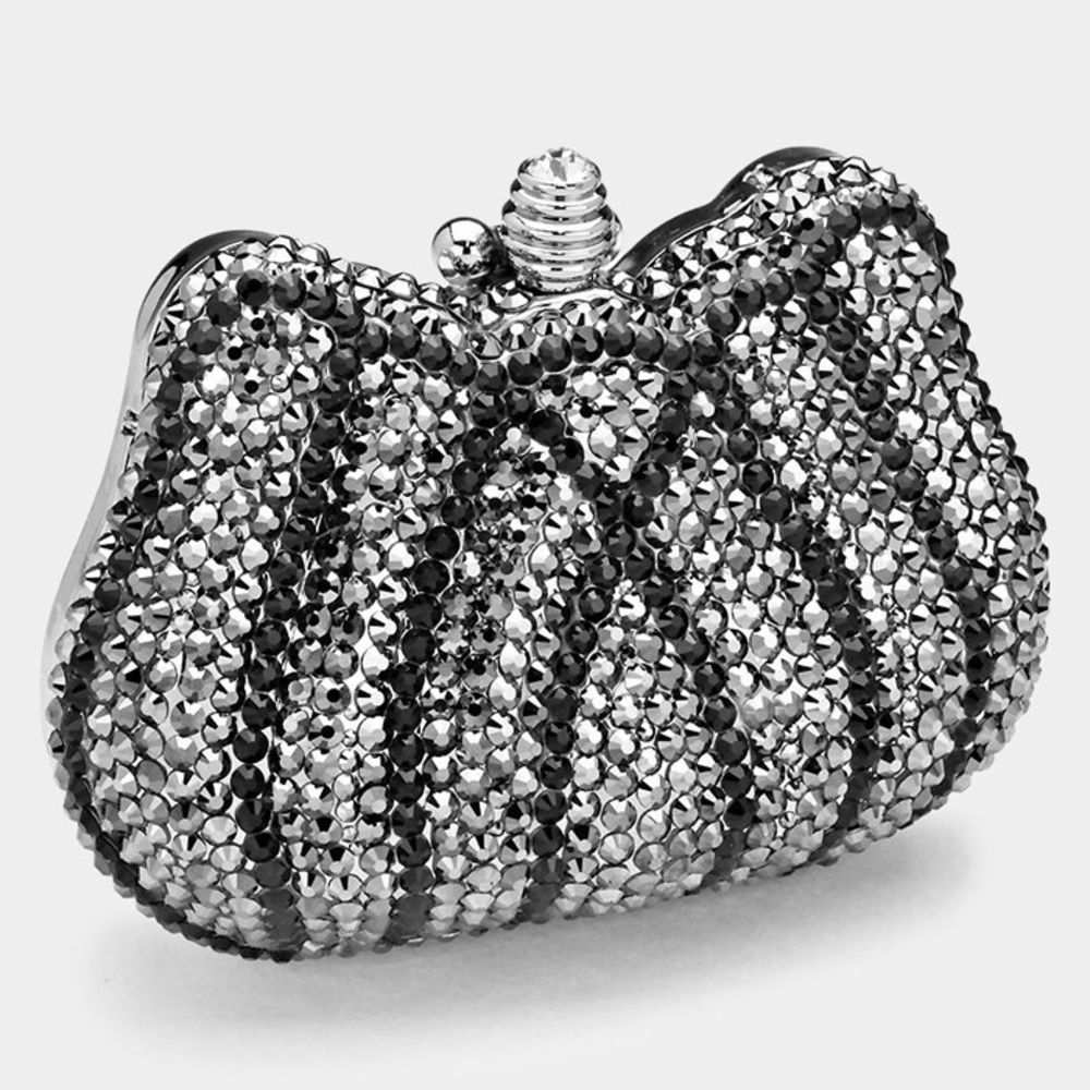 Silver and black jeweled evening clutch