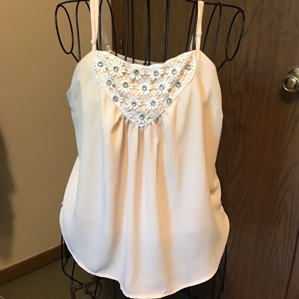 Charlotte Russe Cream Dressy Tank with Lace Jewels