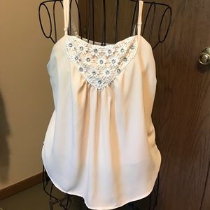 Charlotte Russe Cream Dressy Tank with Lace Jewels