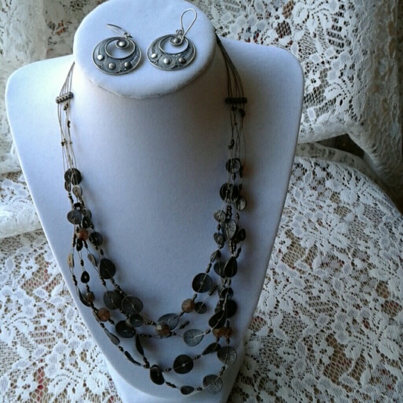 CHICO'S MULTI STRAND NECK & RETRO 925 EARRING SET - Picture 2 of 6