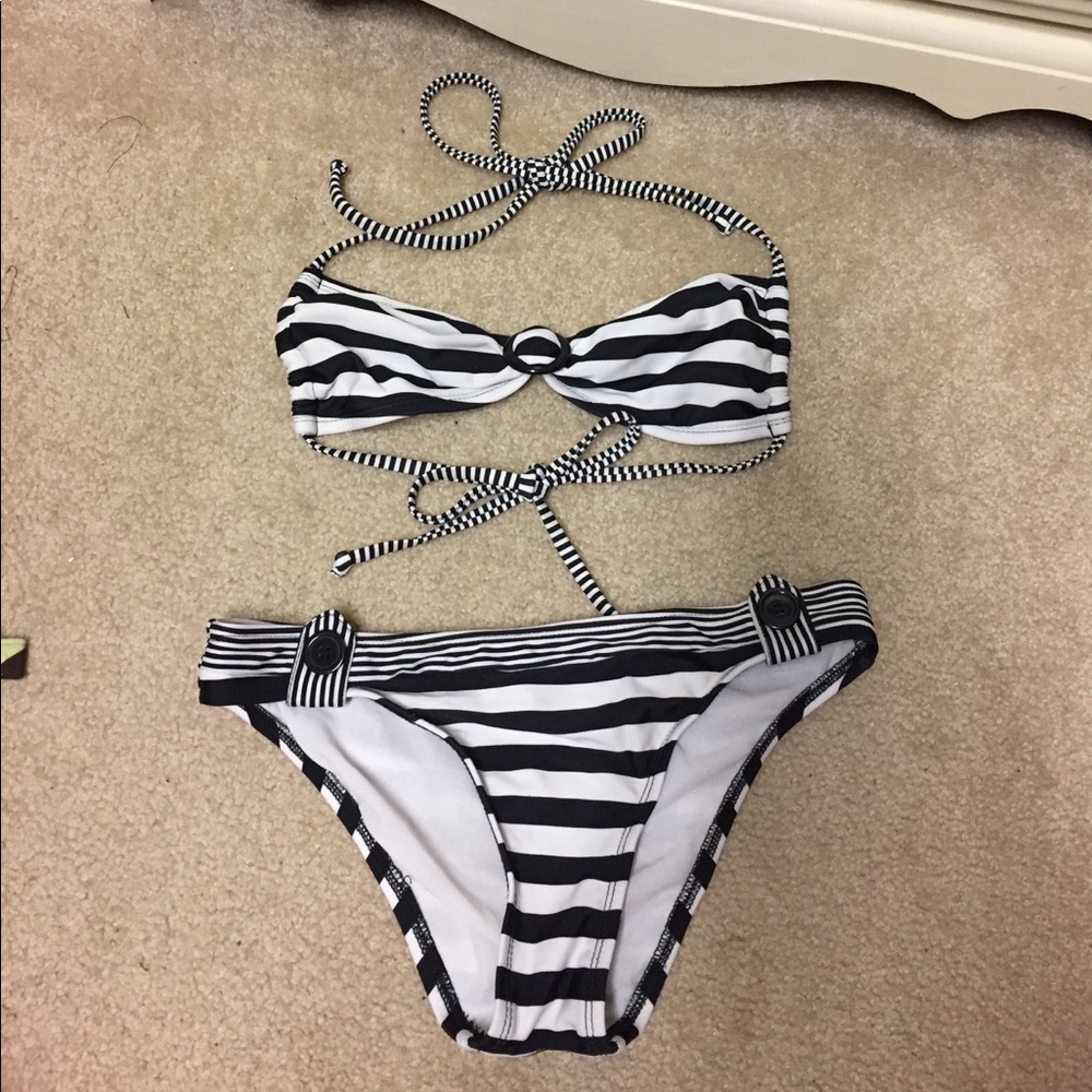 Black and white stripe swimsuit, bikini, two piece