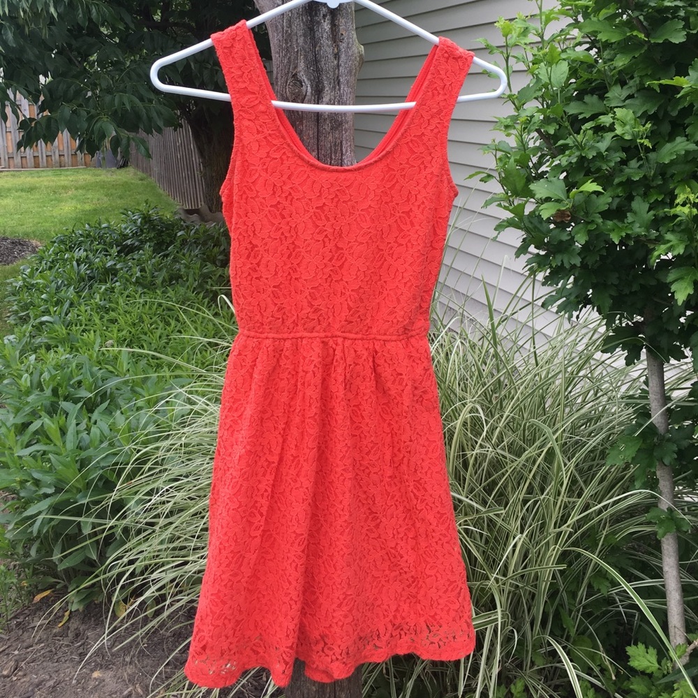 Mossimo Floral Orange/Melon Colored Lace Dress