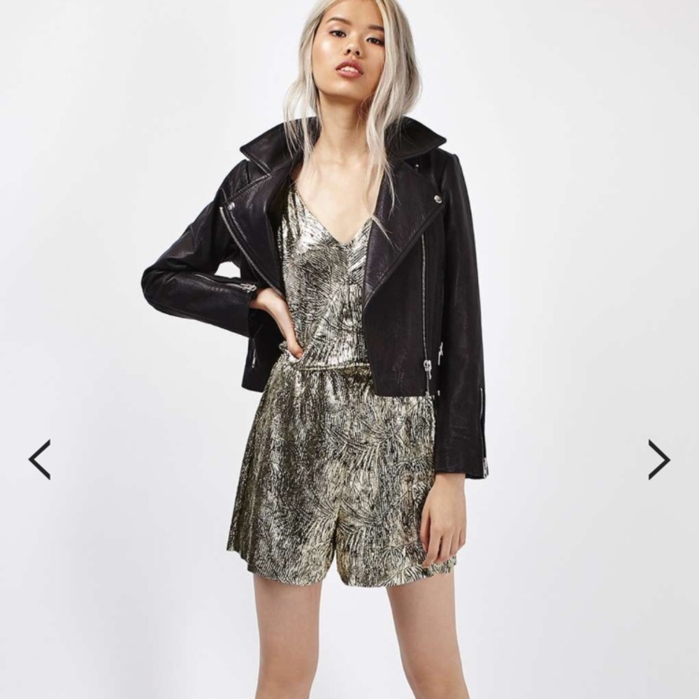 Topshop foil leaf print gold romper