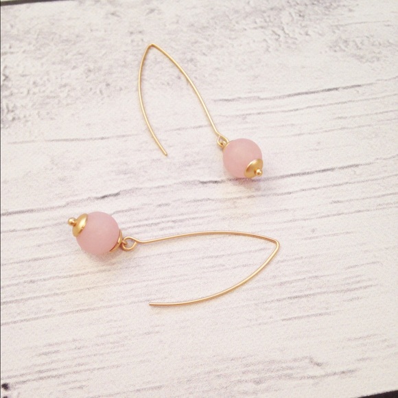 NWOT Pink Stone Threader Earrings - Picture 2 of 3