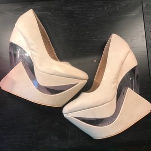 Very unique wedge ivory heels