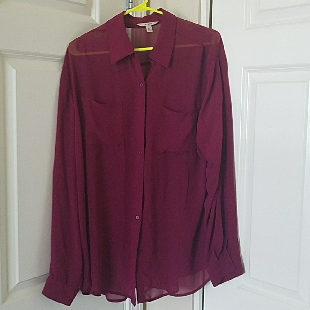 Magenta sheer button down