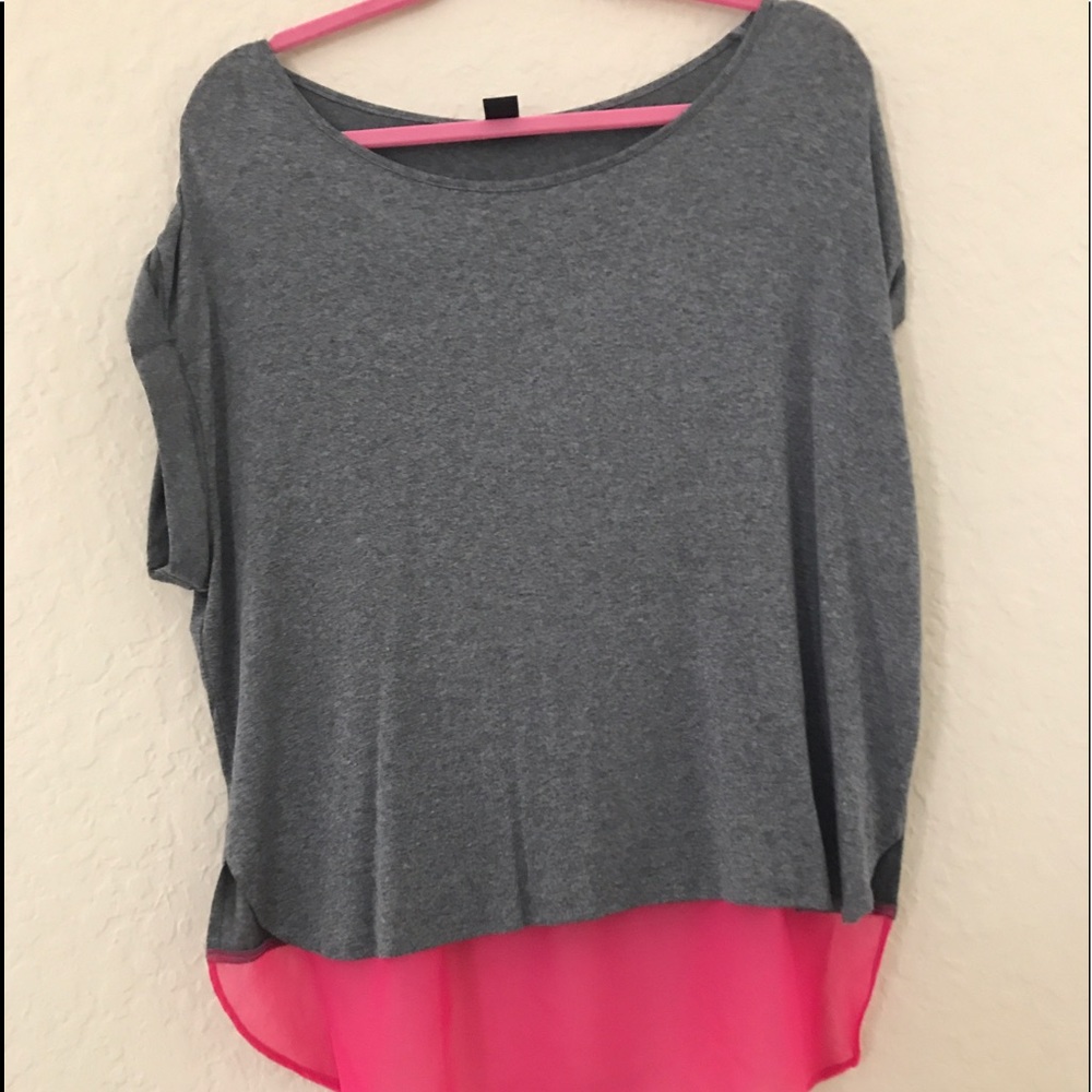 grey tshirt with pink sheer bottom