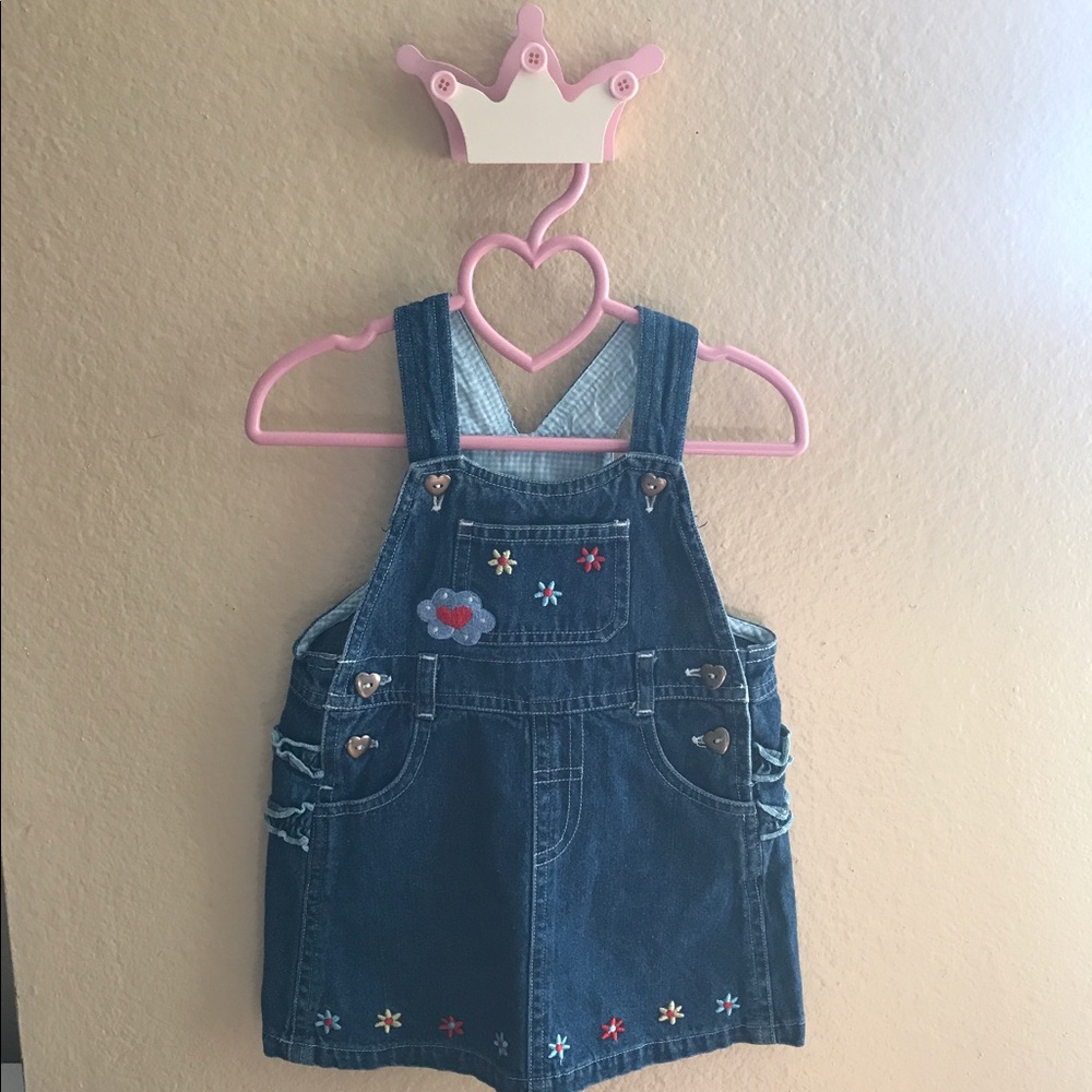 Denim skirt overalls.