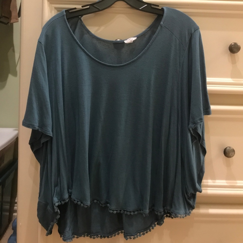Teal crop top with hem detailing