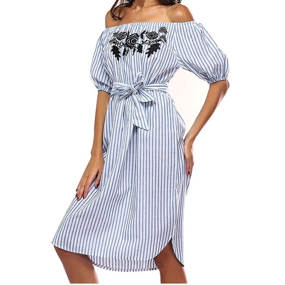 Dresses & Skirts - Striped Off the Shoulder Rose Sundress