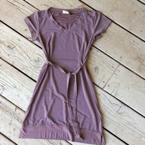 Brown and white striped dress with tie waist