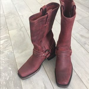 Red "Frye" leather boots