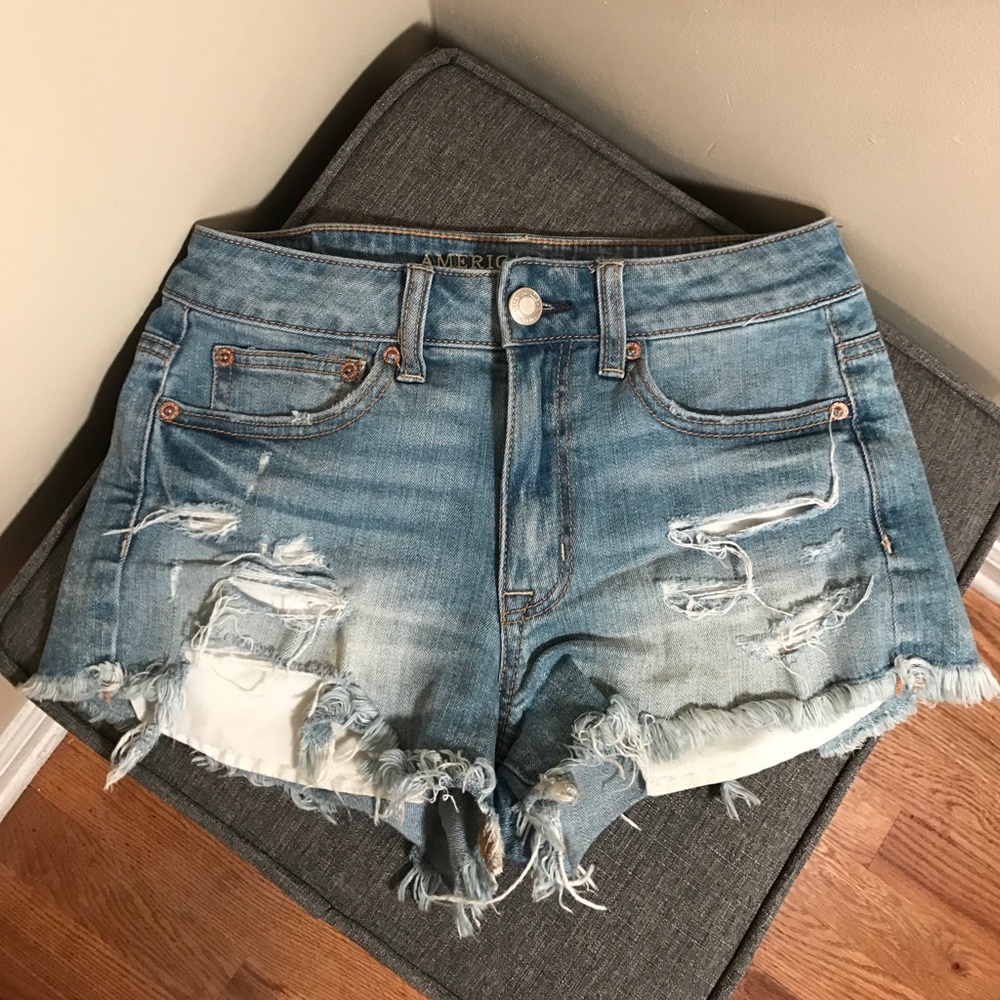American Eagle Light Wash Denim Ripped Shorts