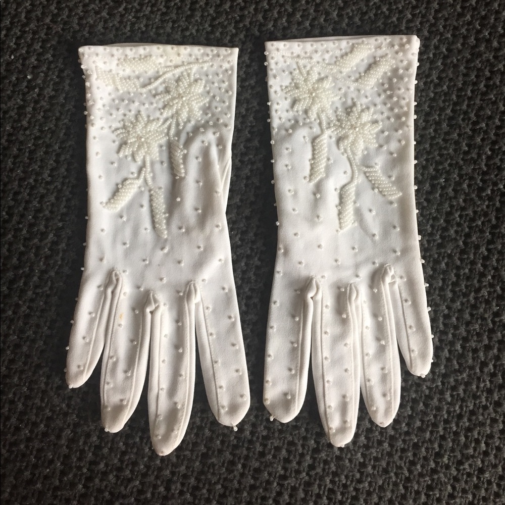 Beaded white gloves