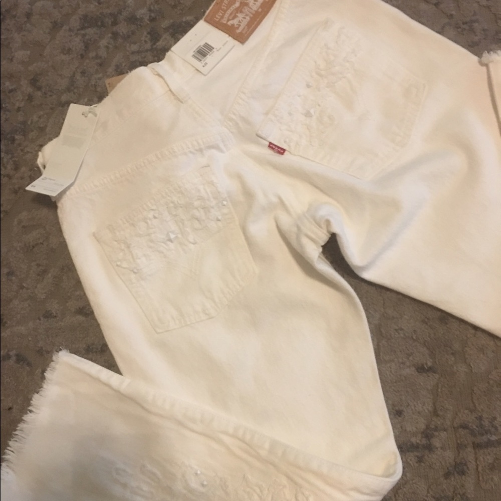 white embellished vintage style high waisted 501