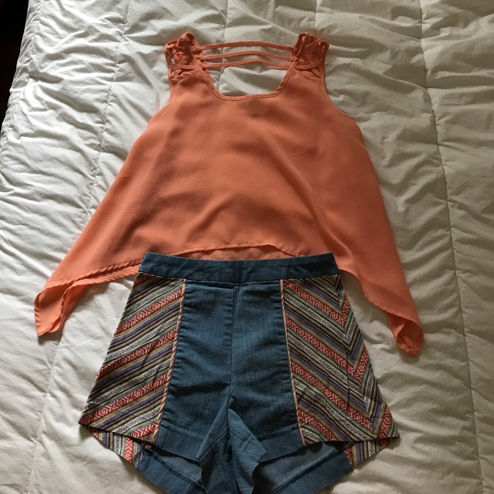 High waisted denim+pattern shorts🍑