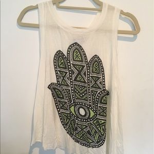 white cotton tank with hamsa design on front