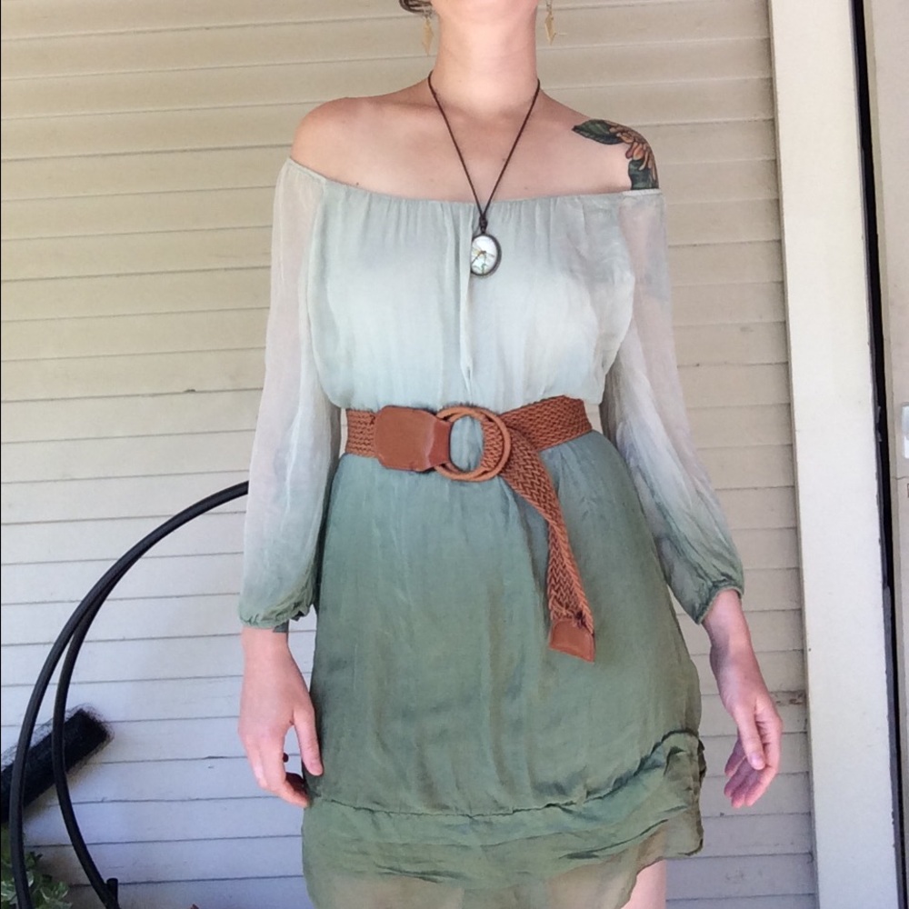 100% silk mint green ombré dress