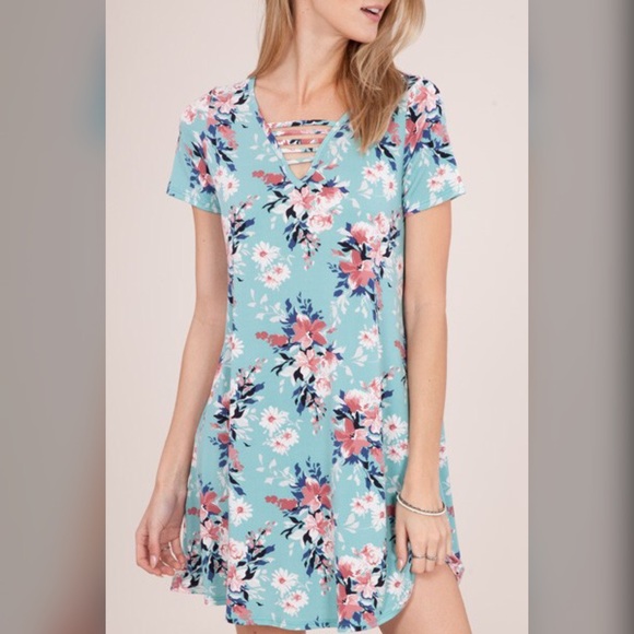 SUMMER CLEARANCE 💕Aqua lace up top pocket dress - Picture 4 of 4