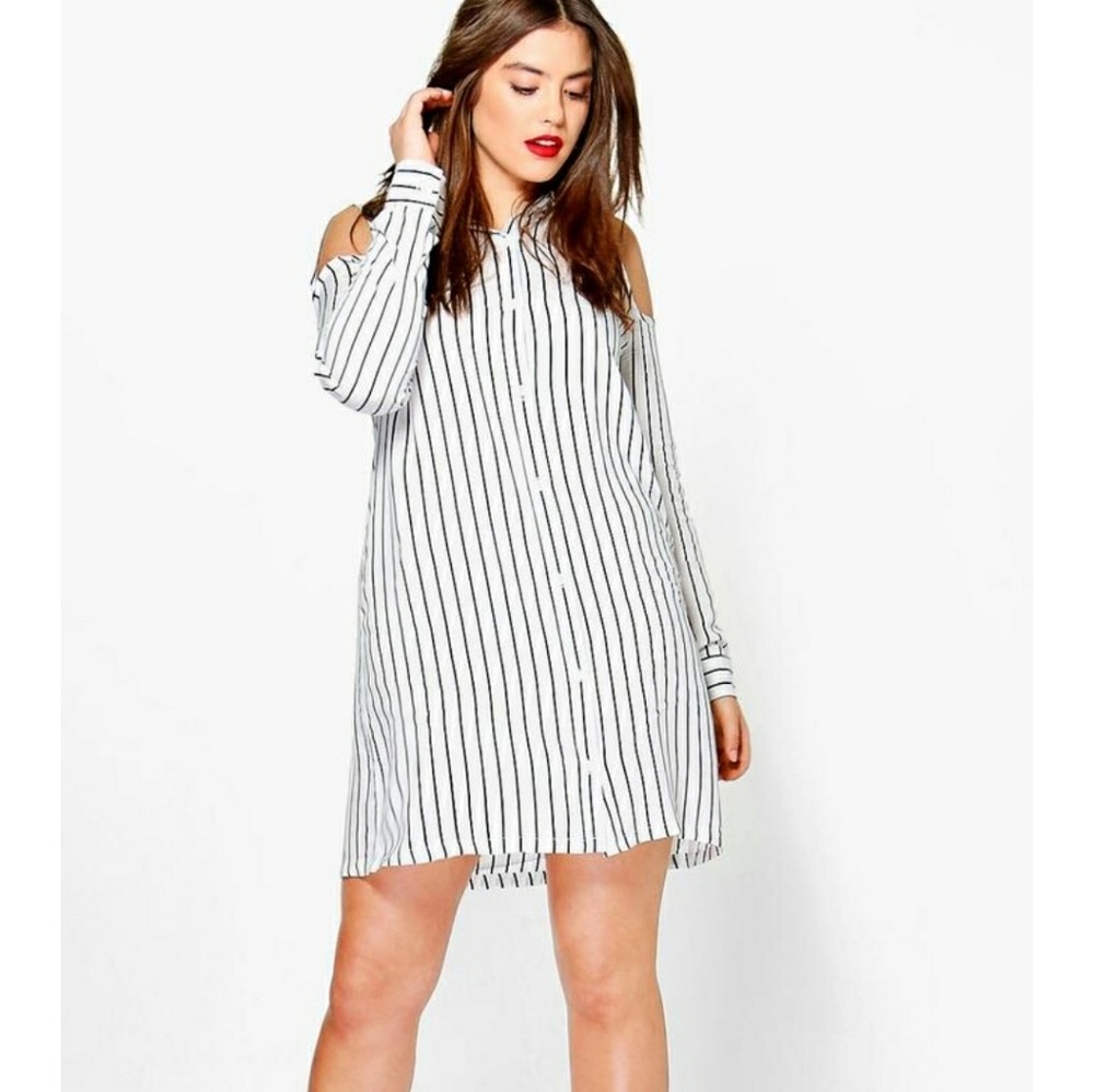 Boohoo Plus cut-out shoulder shirt dress