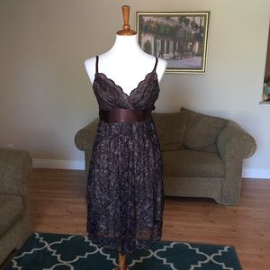 Gorgeous brown lace dress with satin tie NWT