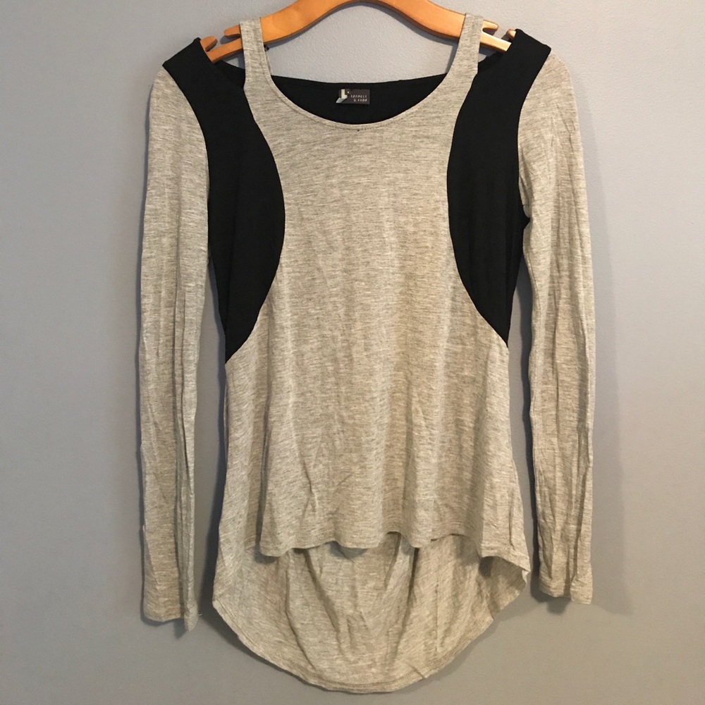 Grey & Black Long-Sleeve Top