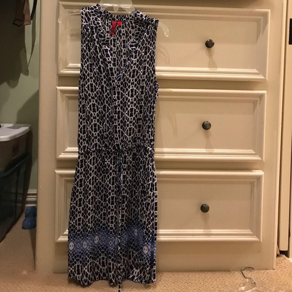 Blue patterned drawstring waist dress