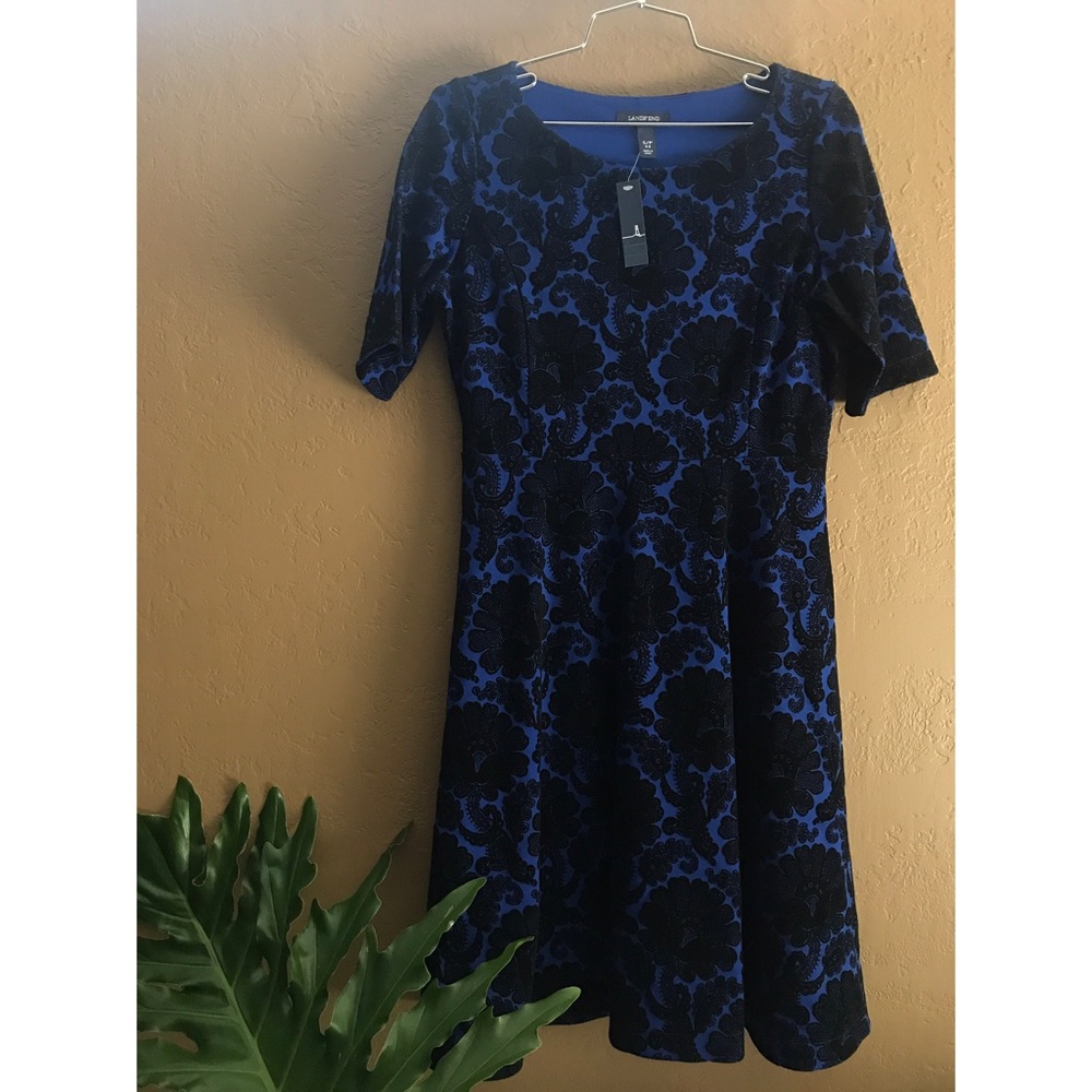 Lands’ End Velvet Floral Holiday Dress - Picture 2 of 3