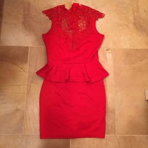 Red Lace Peplum Dress